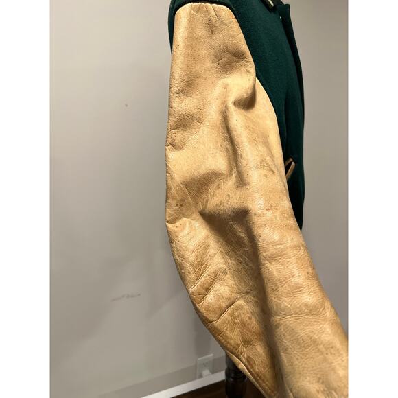 Men's Varsity Letterman Bomber Jacket Green Yellow D Dartmouth Rowing - Picture 6 of 15